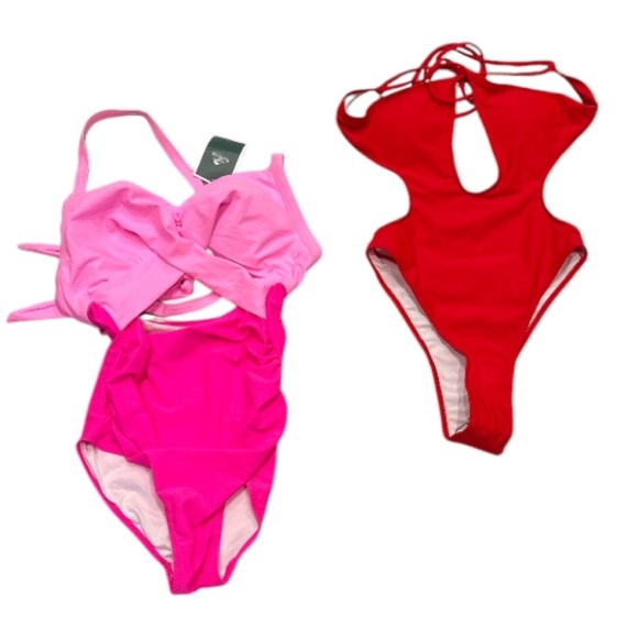 (Lot of 2) NWOT Trendy One Piece Swimsuits, Red/Pink, Red, Size S. - Picture 1 of 9